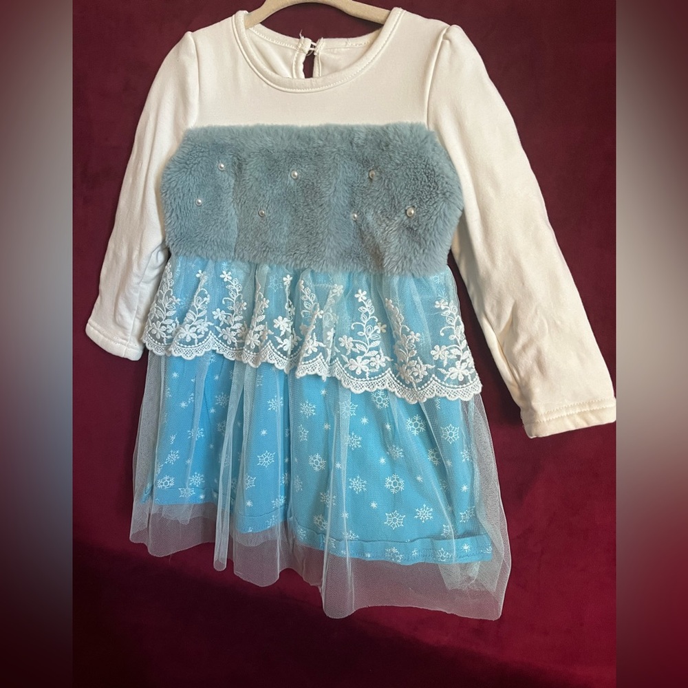 Toddler Snowflake Princess Dress with Faux Fur 2T